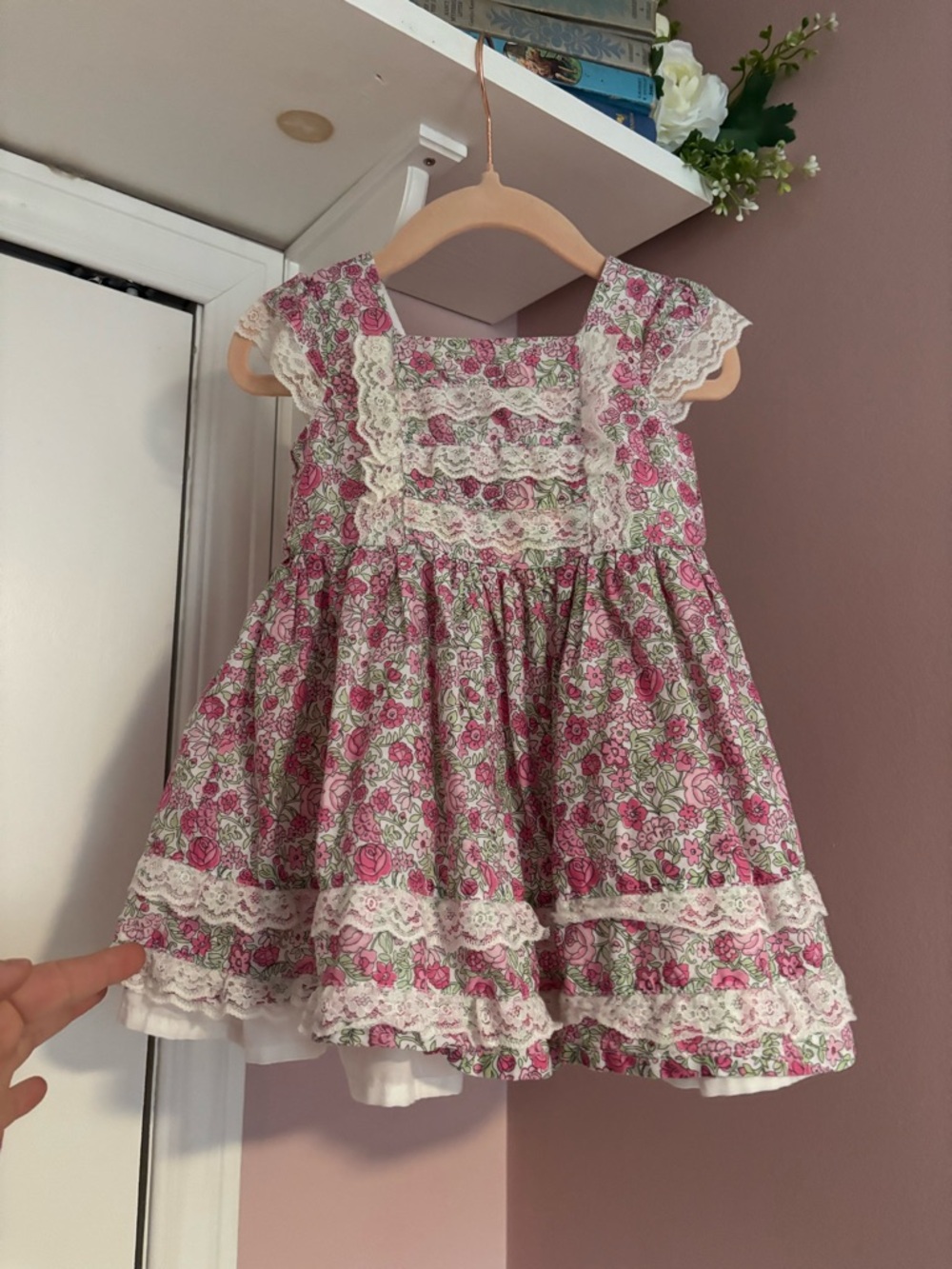Baby Girls / Cotton Cottagecore Pink Floral Lace Trim Dress